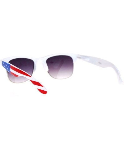 USA American Flag Print Sunglasses Patriotic Square Horn Rim Spring Hinge - White/Us Flag - CV187K4AZOY $6.63 Square