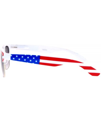 USA American Flag Print Sunglasses Patriotic Square Horn Rim Spring Hinge - White/Us Flag - CV187K4AZOY $6.63 Square