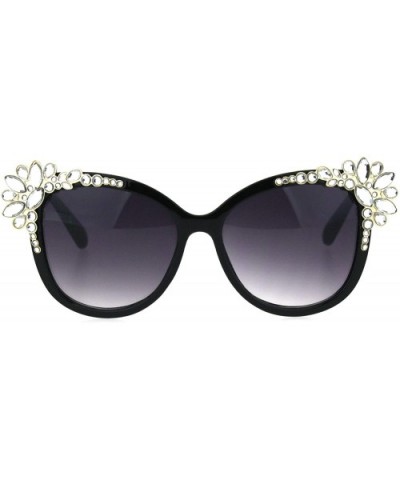 Womens Large Rhinestone Jewel Trim Plastic Butterfly Sunglasses - Black Smoke - C218HIWID57 $10.53 Butterfly