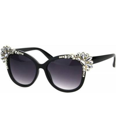 Womens Large Rhinestone Jewel Trim Plastic Butterfly Sunglasses - Black Smoke - C218HIWID57 $10.53 Butterfly