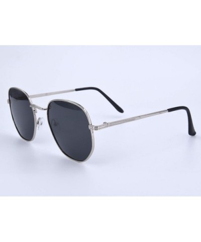 Women's Modern Oversized Sunglasses Square Sunnies - Silver Frame/Grey Lens - CM18UHTTCX7 $6.87 Oval