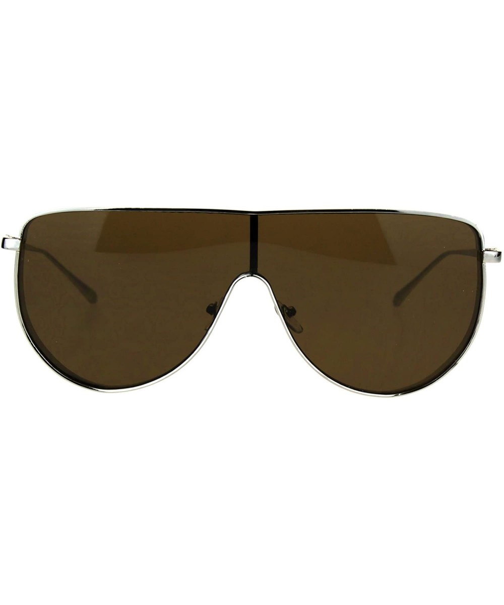 Oversized Futurism Robotic Shield Sport Racer Metal Rim Sunglasses - Silver Brown - C218366C20I $12.13 Shield