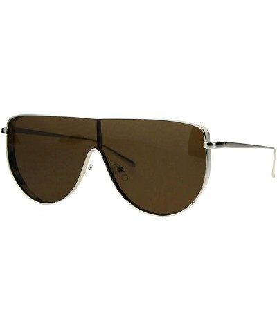 Oversized Futurism Robotic Shield Sport Racer Metal Rim Sunglasses - Silver Brown - C218366C20I $12.13 Shield