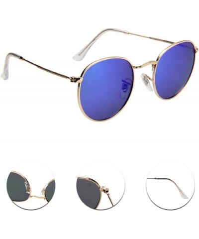 Polarized Round Metal Sunglasses for Women Men PC Lens 3447 - Dark Blue - CC18D09EXZS $19.43 Round