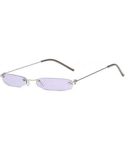 Rimless Tiny Rectangle Sunglasses Clear Colored Lens - Purple - CL199MYEYW4 $12.80 Rimless
