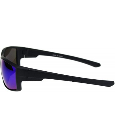 Mens Warp Around Plastic Squared Rectangular Sport Sunglasses - Matte Black Teal Mirror - C918QTHXLUS $7.32 Sport