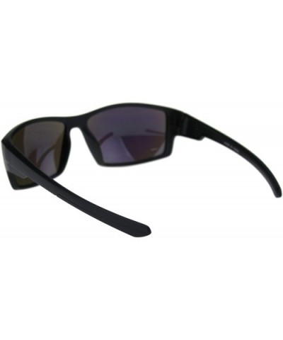 Mens Warp Around Plastic Squared Rectangular Sport Sunglasses - Matte Black Teal Mirror - C918QTHXLUS $7.32 Sport