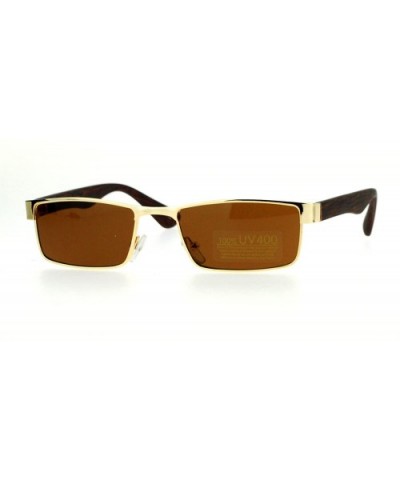 Small Size Sunglasses Unisex Fashion Rectangular Wood Print UV 400 - Gold- Dark Wood - CQ187C5RSKC $6.33 Rectangular