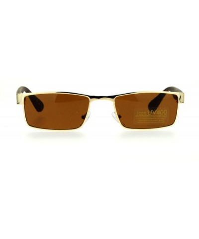 Small Size Sunglasses Unisex Fashion Rectangular Wood Print UV 400 - Gold- Dark Wood - CQ187C5RSKC $6.33 Rectangular