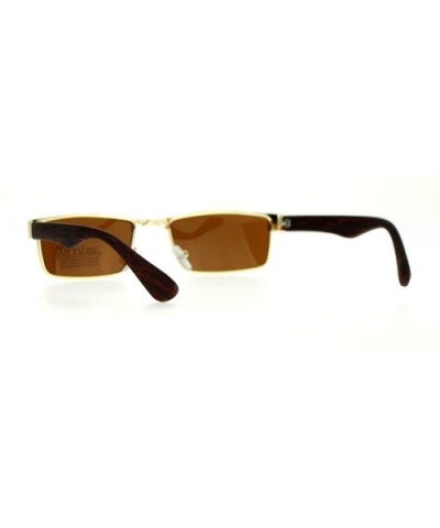 Small Size Sunglasses Unisex Fashion Rectangular Wood Print UV 400 - Gold- Dark Wood - CQ187C5RSKC $6.33 Rectangular