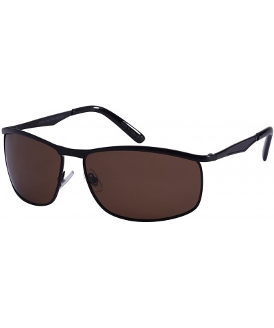 Men's Square Metal Top Frame Polarized Sunglasses 25076-P - Matte Black/Brown Lens - CS125UOOB57 $9.83 Oval