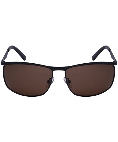 Men's Square Metal Top Frame Polarized Sunglasses 25076-P - Matte Black/Brown Lens - CS125UOOB57 $9.83 Oval