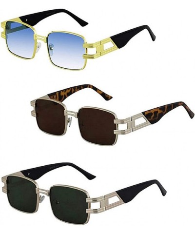 CLASSIC VINTAGE RETRO HIP HOP RAPPER Style SUNGLASSES Square Gold Frame - 3 Pack Blue - Brown - Green - CG197ISMN7O $19.21 Sq...