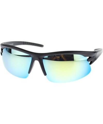 Mens Mirrored Mirror Baseball Half Rim Plastic Sports Sunglasses Matte Black Yellow - CF11OJ9AE5F $5.80 Sport