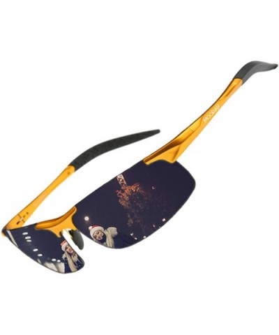 Mens Sports Polarized Sunglasses UV Protection Fashion Sunglasses for Men Fishing Driving - Black Lens Gold Frame - C918GO5WT...