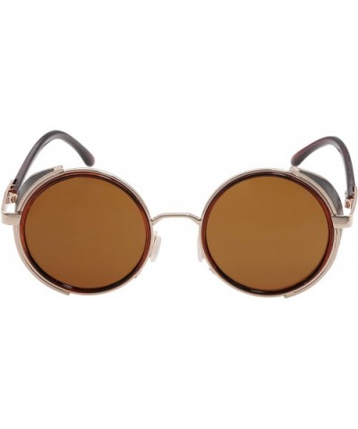 Steampunk Retro Round Metal Side Shield Circle Frame Sunglasses - Golden-amber - CS18XRAEYT8 $12.84 Goggle