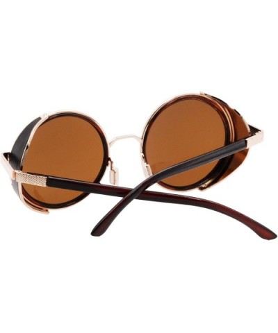 Steampunk Retro Round Metal Side Shield Circle Frame Sunglasses - Golden-amber - CS18XRAEYT8 $12.84 Goggle