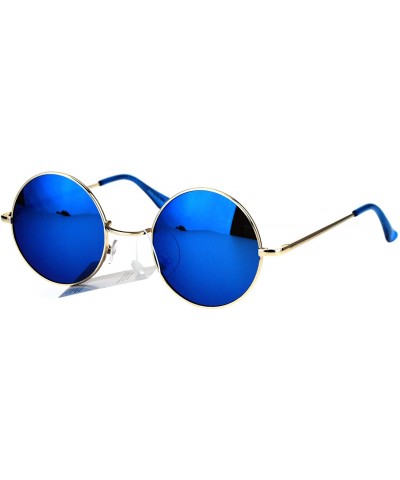 Reflective Color Mirrored Hippie Groove Round Circle Lens Retro Sunglasses - Gold Blue - CC17XWAZ3GL $9.20 Round