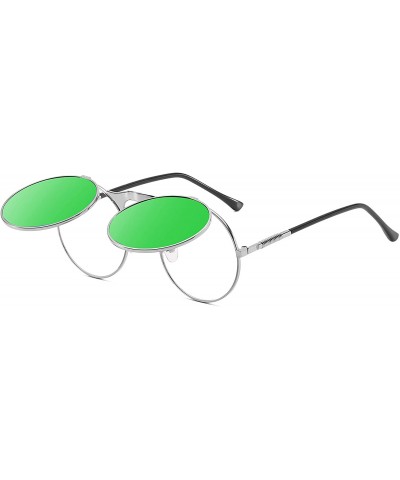 Retro Round 80's Flip Up Steampunk Sunglasses Mirror Vintage Circle Sun Glasses Eyewear for Men Women - C3194RACR45 $7.90 Goggle