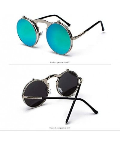 Retro Round 80's Flip Up Steampunk Sunglasses Mirror Vintage Circle Sun Glasses Eyewear for Men Women - C3194RACR45 $7.90 Goggle