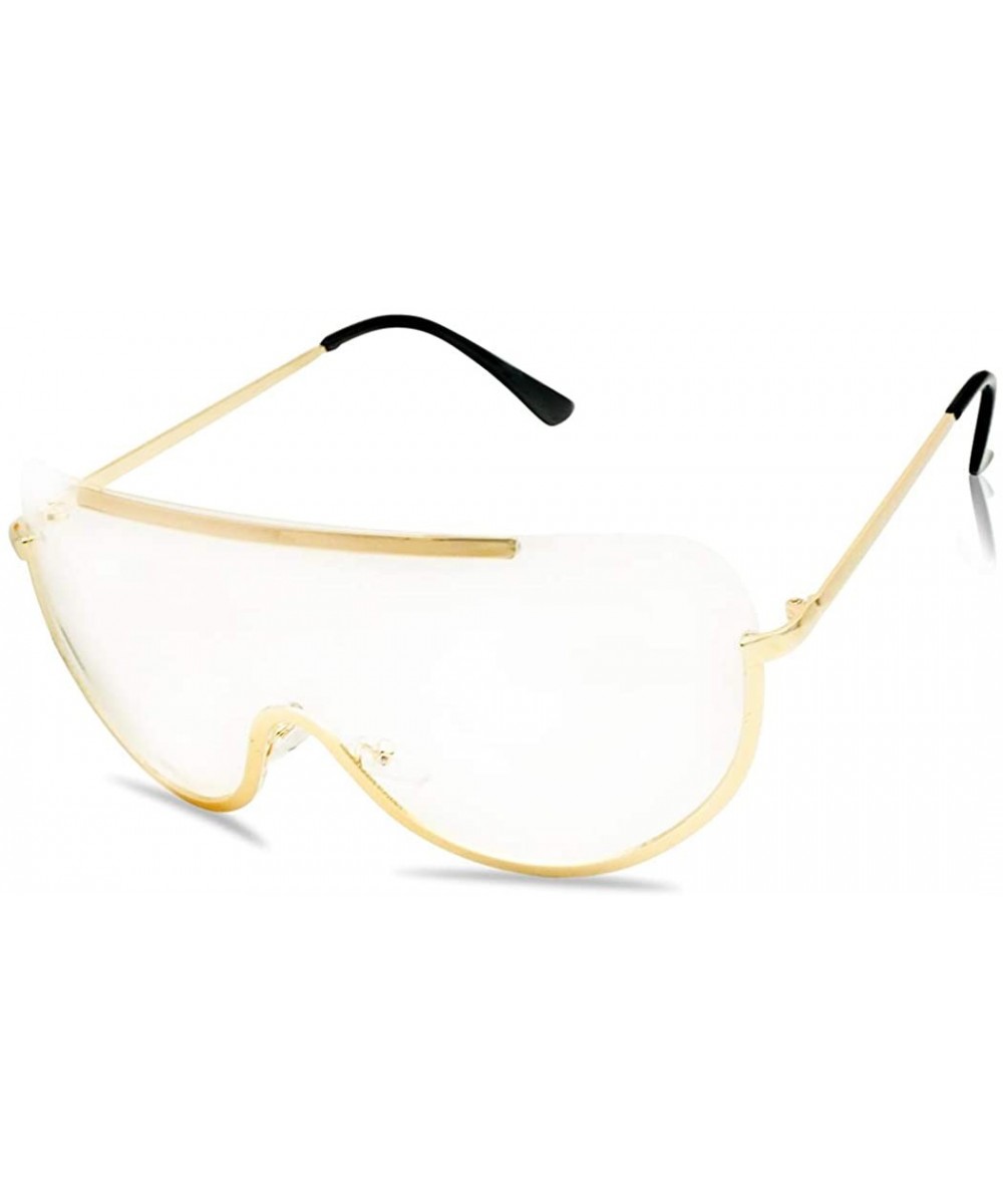 Women's XL Oversized Semi-Rimless Modern Mask Shield Clear Lens Glasses - Gold - C1185O0ESQ2 $8.72 Rimless