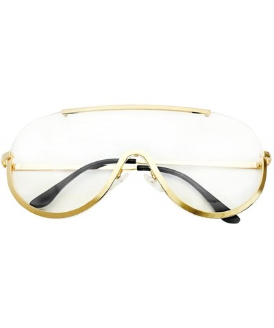 Women's XL Oversized Semi-Rimless Modern Mask Shield Clear Lens Glasses - Gold - C1185O0ESQ2 $8.72 Rimless