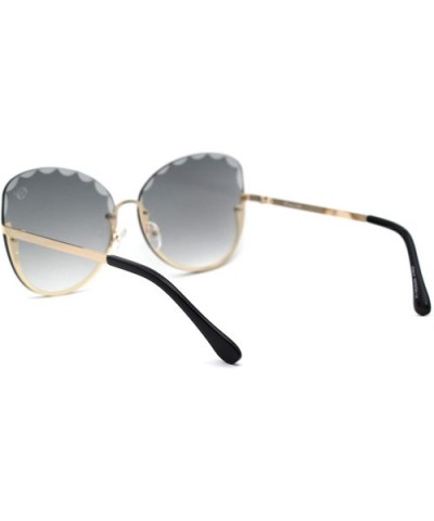 Womens Petal Bevel Lens Upside Down Half Rim Fashion Sunglasses - Gold Green - CE18YW0U795 $8.48 Oversized