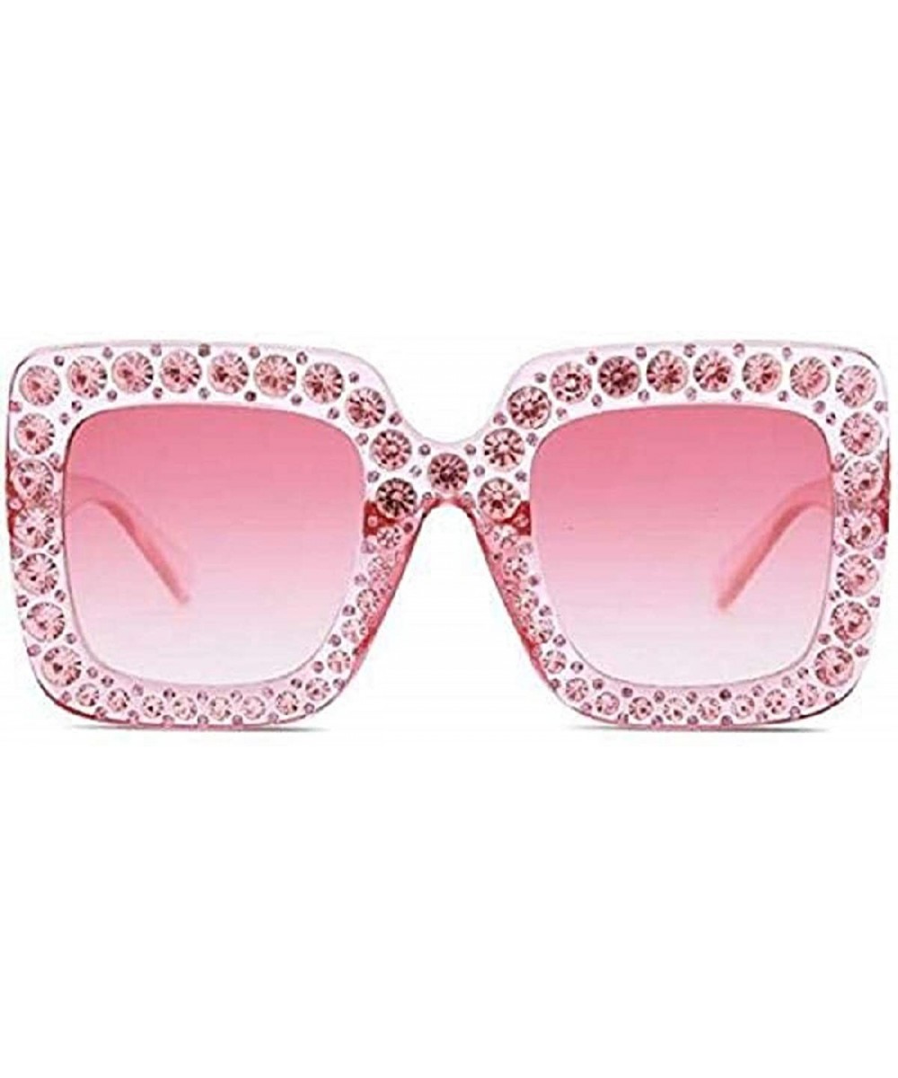 Oversized Square Frame Bling Rhinestone Sunglasses Women Fashion Shades - Pink - CW18A2SESG3 $7.23 Oversized