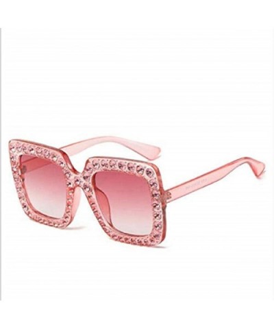 Oversized Square Frame Bling Rhinestone Sunglasses Women Fashion Shades - Pink - CW18A2SESG3 $7.23 Oversized