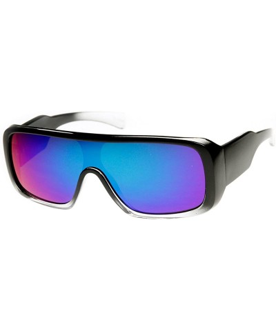 Rectangle Mono Flash Mirror Shield Lens Action Sports Sunglasses (Black-Fade Violet) - CY11MV6143Z $8.41 Shield
