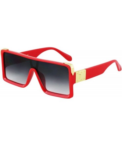 Oversized Big Thick Flat Top SHIELD Square Luxury Designer Sunglasses with Dark Gold Metal - Red - CV1977C8453 $12.47 Oversized