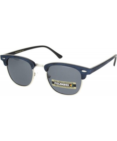Polarized Lens Sunglasses Wood Print Bold Top Classic Designer Style UV 400 - Blue Silver (Black) - CB1956TMXGG $10.03 Square