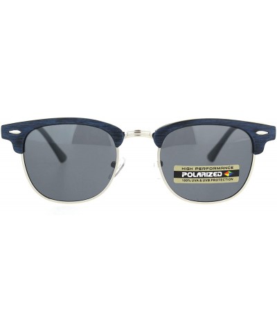 Polarized Lens Sunglasses Wood Print Bold Top Classic Designer Style UV 400 - Blue Silver (Black) - CB1956TMXGG $10.03 Square