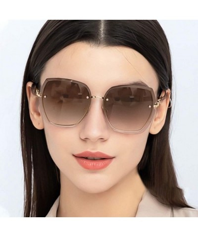 Rimless Sunglasses Oversized Women Transparent Gradient Glasses Diamond Cutting Rhinestone Decorated Frame UV400 - C318X8TES9...