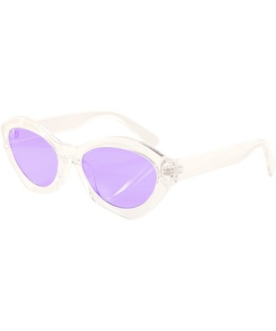 Vintage Pop Color Geometric Oval Round Cat-Eye Sunglasses A093 - Clear Purple - CD1807NOTO2 $10.33 Oval