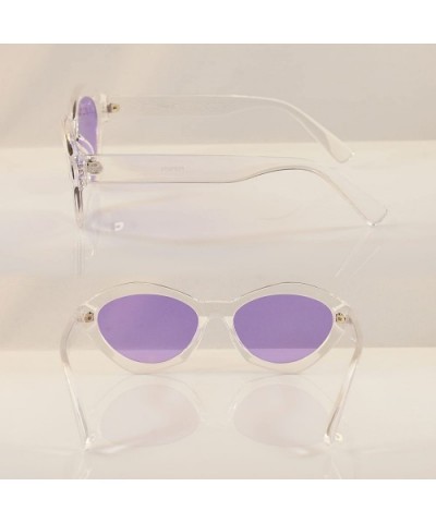 Vintage Pop Color Geometric Oval Round Cat-Eye Sunglasses A093 - Clear Purple - CD1807NOTO2 $10.33 Oval