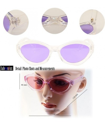 Vintage Pop Color Geometric Oval Round Cat-Eye Sunglasses A093 - Clear Purple - CD1807NOTO2 $10.33 Oval