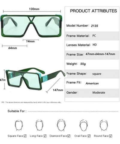 Square Oversized Sunglasses Women Men - Classic Fashion Style 100% UV Protection - Green - CB1994GLRKN $8.89 Square