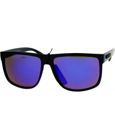 KUSH Square Sunglasses Mens Classic Black Shades Mirror Lens UV 400 - Matte Black (Blue Mirror) - C212O5RMABQ $6.70 Square