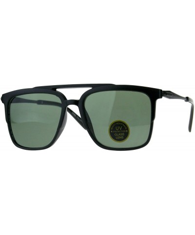 Mens Tempered Glass Lens Rectangular Flat Top Mob Sunglasses - Matte Black Green - CP18D5OSZZT $8.51 Rectangular