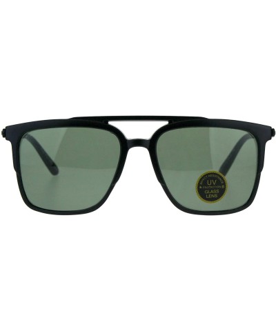 Mens Tempered Glass Lens Rectangular Flat Top Mob Sunglasses - Matte Black Green - CP18D5OSZZT $8.51 Rectangular