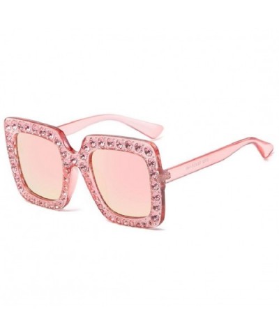 Womens Fashion Artificial Diamond Cat Ear Quadrate Big Metal Frame Brand Classic Sunglasses (C) - C - CU180CD26G2 $5.85 Oval