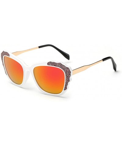 Retro Sunglasses Diamond Frame Flat Matte Reflective Revo Color Lens Horn Rimmed Style Sunglasses - White/Red - C512IOUXAD7 $...