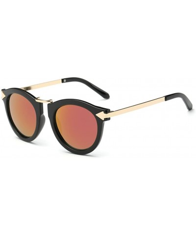 Women's Fashion Round Cat Eye Sunglasses Flash Mirror Lens Metal Frame UV400 - Black/Red - C212IACCHND $17.69 Cat Eye