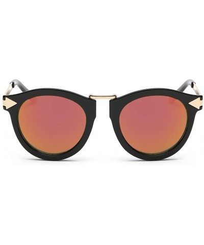 Women's Fashion Round Cat Eye Sunglasses Flash Mirror Lens Metal Frame UV400 - Black/Red - C212IACCHND $17.69 Cat Eye