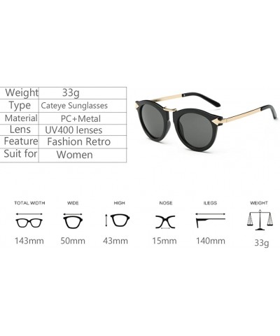 Women's Fashion Round Cat Eye Sunglasses Flash Mirror Lens Metal Frame UV400 - Black/Red - C212IACCHND $17.69 Cat Eye