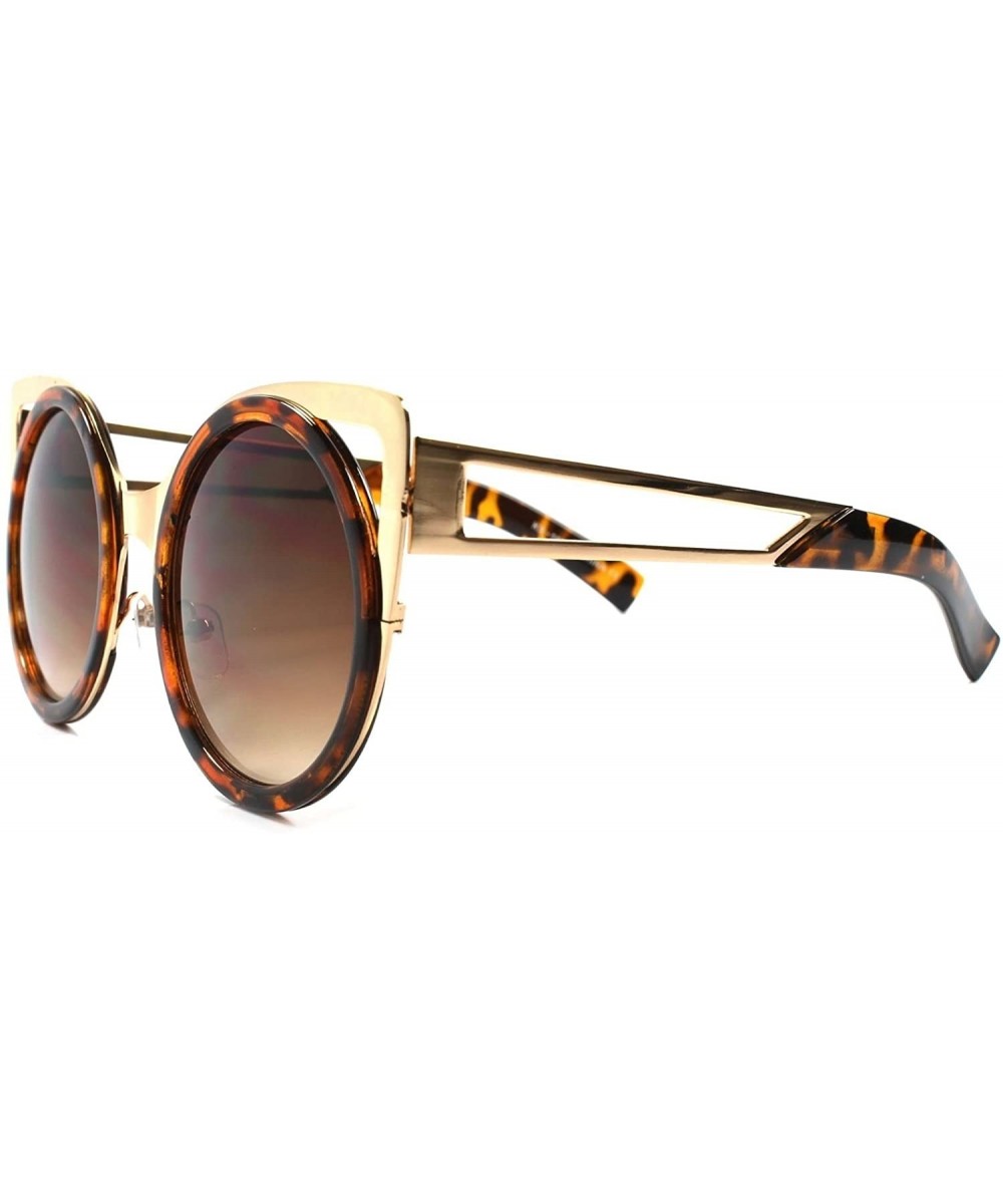 Designer Fashion Stylish Sexy Womens Round Lens Cat Eye Sunglasses - Tortoise & Gold - CQ1892933XO $7.06 Cat Eye