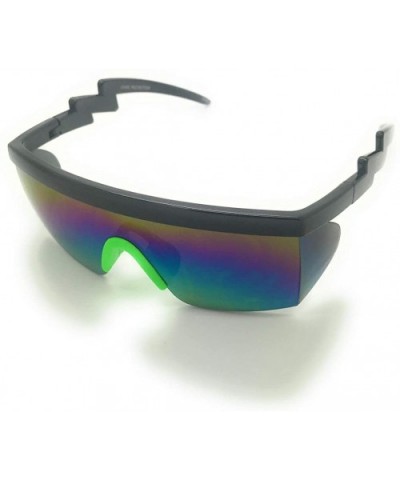 Retro Rainbow Mirrored Lens ZigZag Sunglasses 80's Neon Semi Rimless Style - Black/Green - C018TSXYE53 $8.17 Wrap