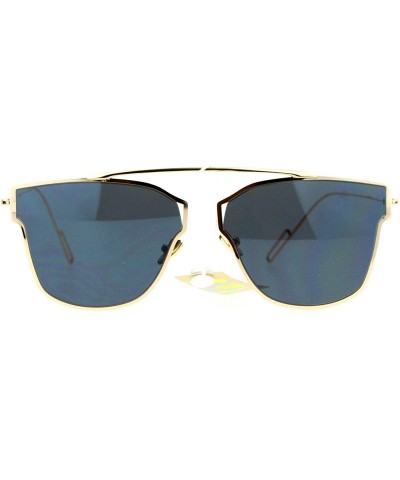 Womens Designer Fashion Sunglasses Thin Metal Frame Flat Rim Flat Lens - Gold (Black) - C5188XNGZMW $6.43 Rimless