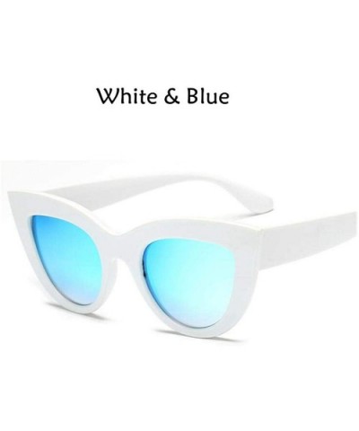 Cat Eye Women Sunglasses Tinted Color Lens Men Vintage Shaped Sun Glasses Eyewear Blue - Wblue - C11985HGTTO $14.36 Goggle